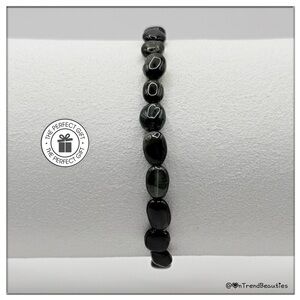 Dark Green Oval Tourmaline Semi-Precious Bead Stretch Bracelet